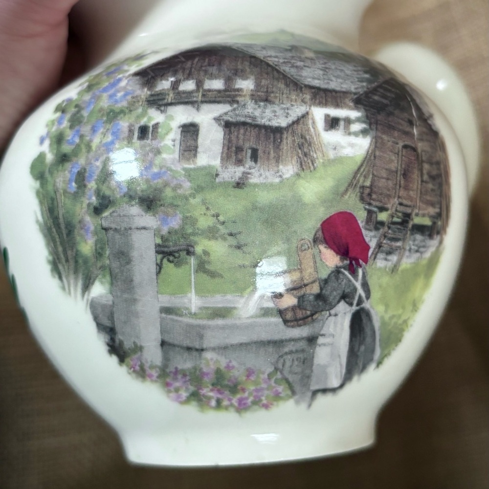 Vintage Blanchardon Fabrication French Pitcher Vase Milk Jug Girl At Well - Picture 2 of 8